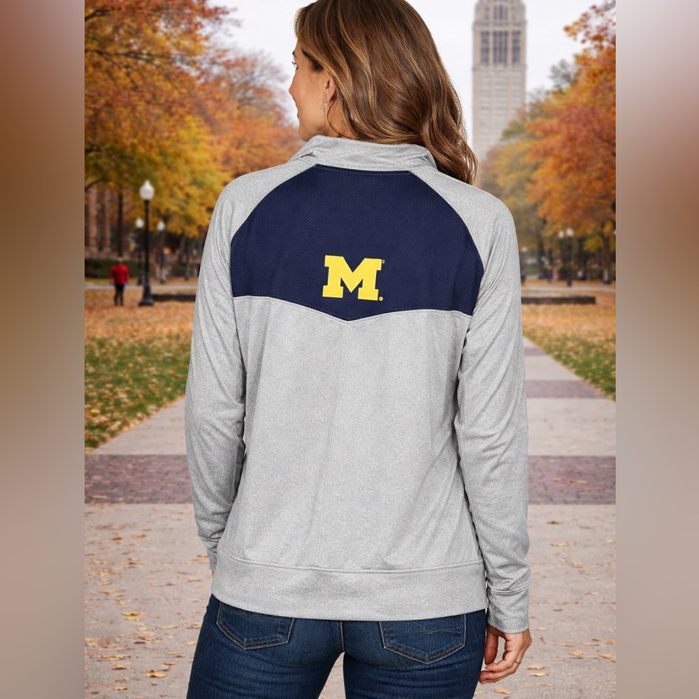 University of Michigan Women’s Lightweight Full-Zip Jacket Lg ProEdge Gray NCAA